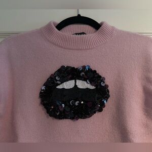 Markus Lupfer Pink Knit with Sequin Lip Motif